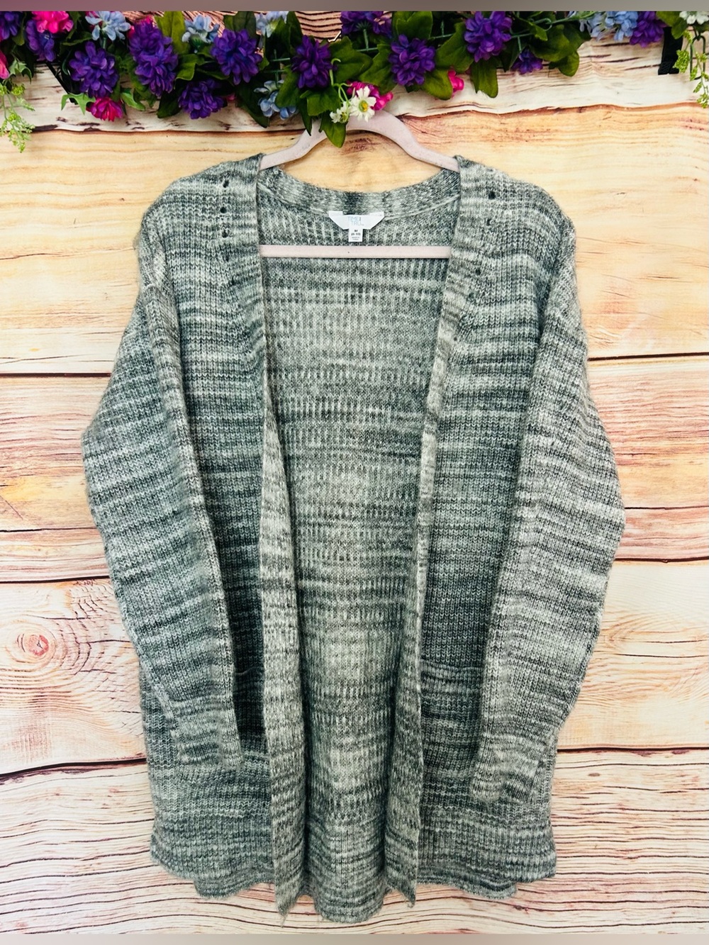 Time and Tru Grey Space Dye TT Super Soft Open Front Knit Cardigan M NWT